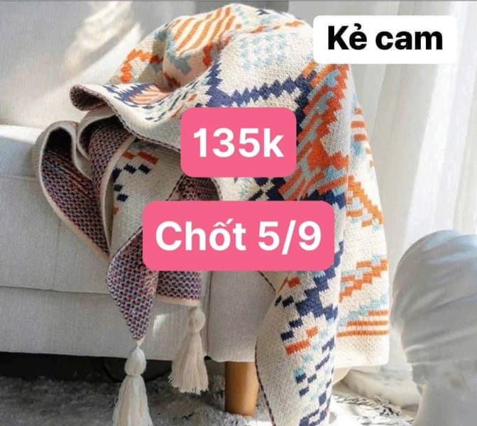 05/09 Chăn len mỏng vintage #N05909 - kẻ cam