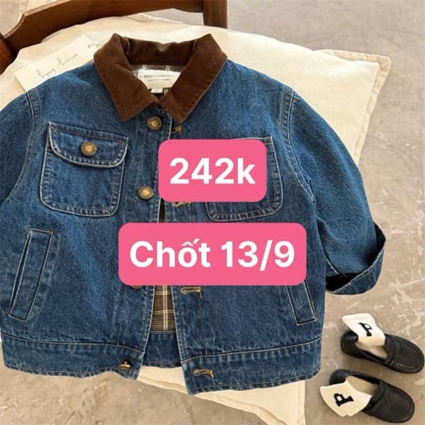 13/09 Áo khoác jean lót caro phối cổ nâu #N13918 - 120