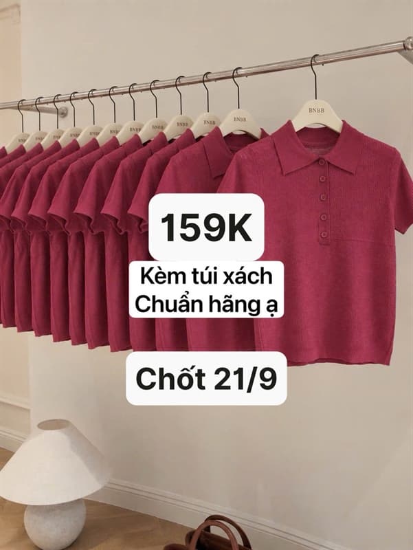 21/09 Áo polo len dệt kim màu hồng cẩm #T21901