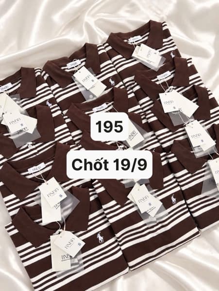 19/00 Áo polo len thêu ngựa sọc ngang tone nâu #T19901 - M