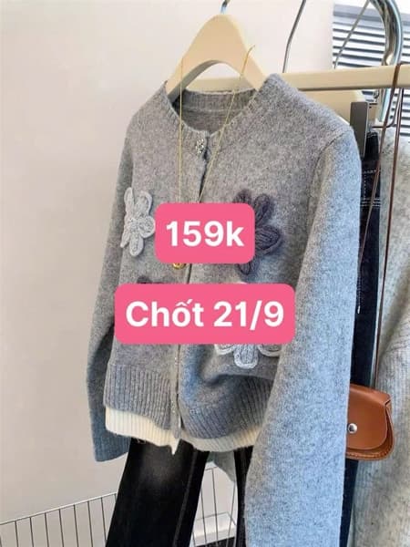 21/09 Áo cardigan len nữ đính hoa #N21934 - 2XL