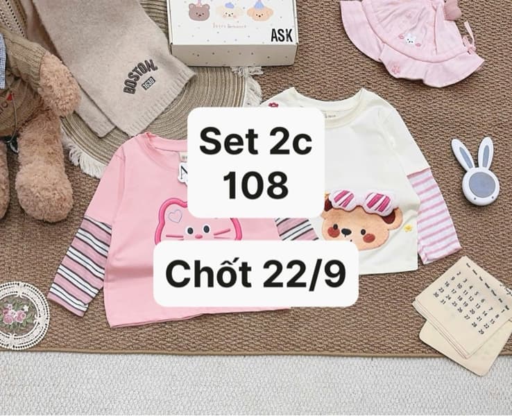 22/09 Set 2c áo dài tay bé gái mix giấy #U0401 - 140